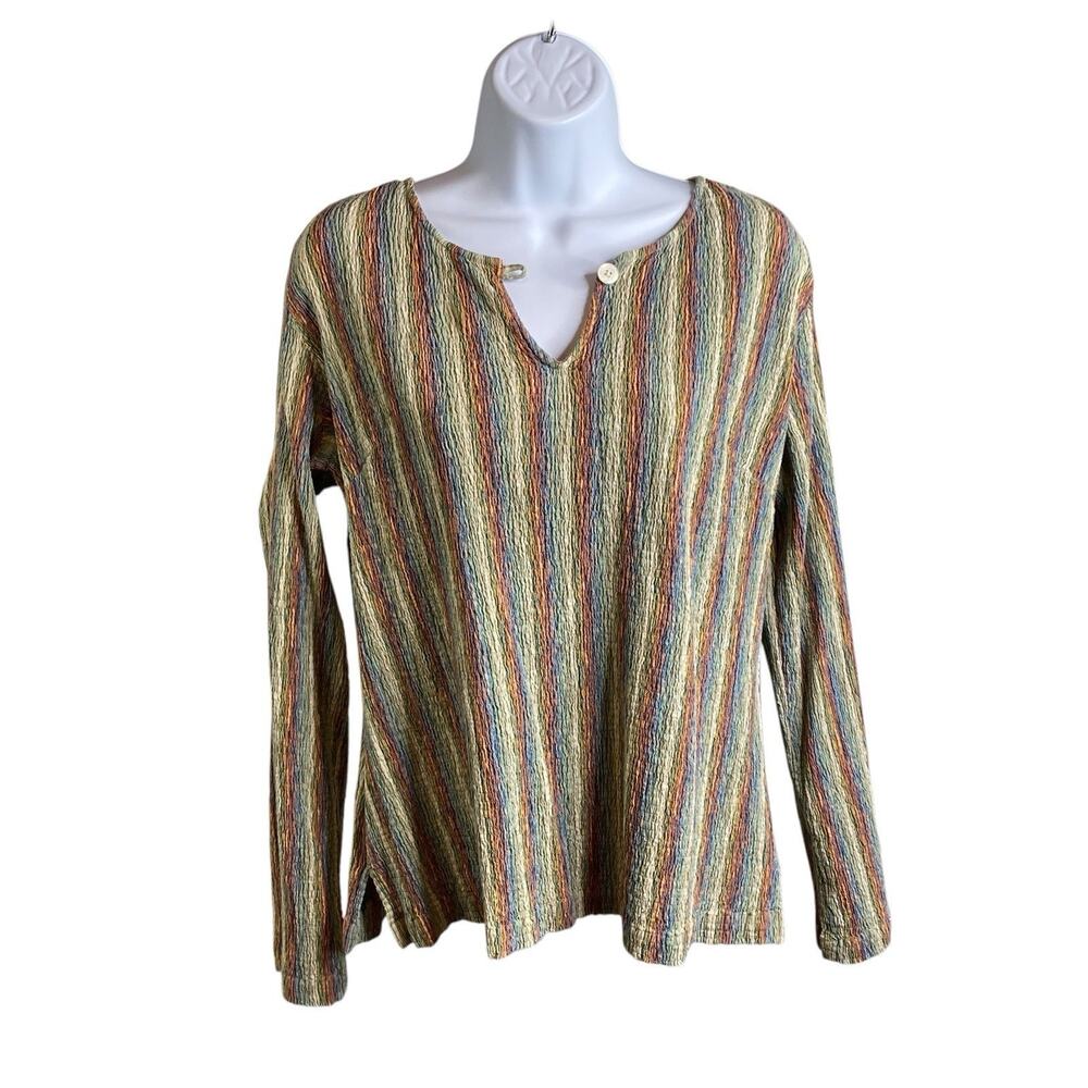 The Territory Ahead Womens Striped Gauzy Top Size S Neutral Lagenlook Flowy Boho